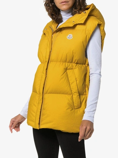 Shop Moncler Cheveche Logo Detail Hooded Gilet - Yellow