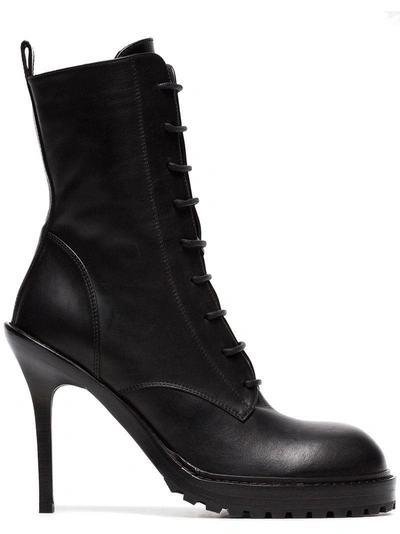 Shop Ann Demeulemeester Black 100 Laceup Leather Stiletto Boots