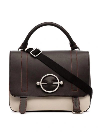 Shop Jw Anderson Ivory And Brown Disc Leather Satchel Bag In Neutrals