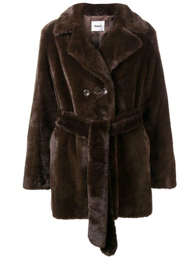 Shop Stand Studio Stand Faux Fur Belted Coat - Brown