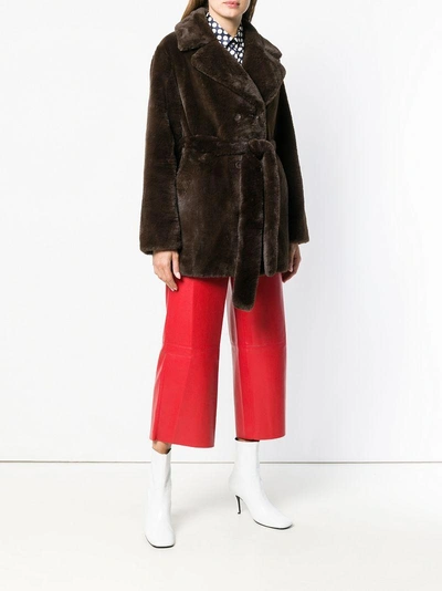 Shop Stand Studio Stand Faux Fur Belted Coat - Brown