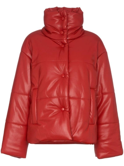 Shop Nanushka Hide Faux Leather Puffer Jacket - Red