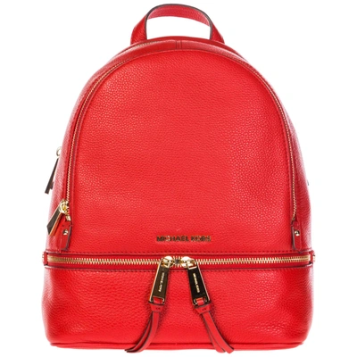 Shop Michael Kors Women's Leather Rucksack Backpack Travel  Rhea Medium Zip In Red