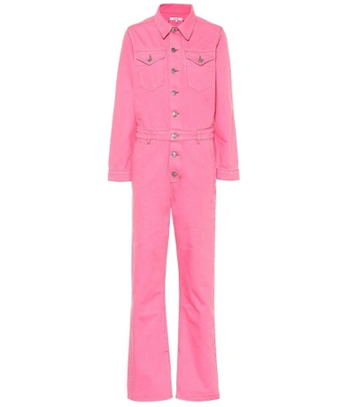 Shop Ganni Cotton Denim Jumpsuit In Pink