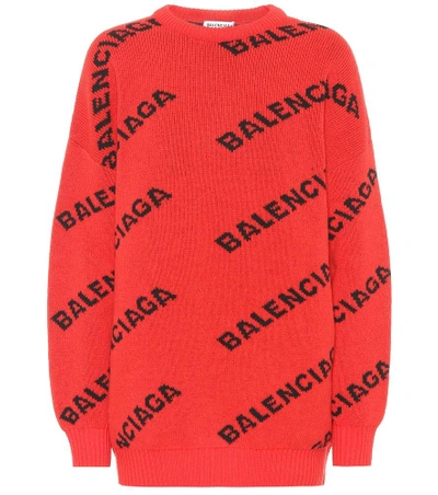 Shop Balenciaga Intarsia Wool-blend Sweater In Red