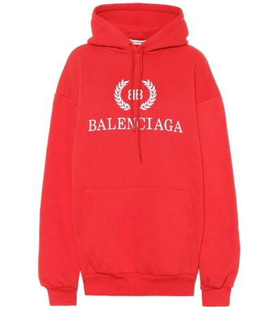 Shop Balenciaga Bb Cotton Hoodie In Red