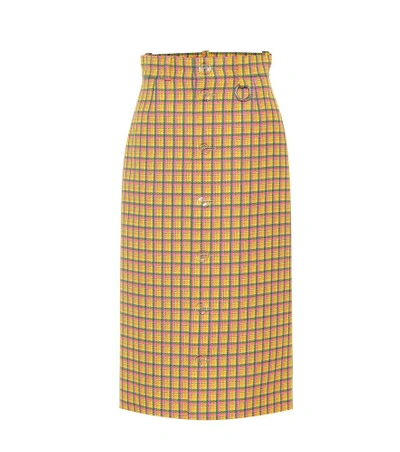 Shop Balenciaga Checked Wool Midi Skirt In Multicoloured