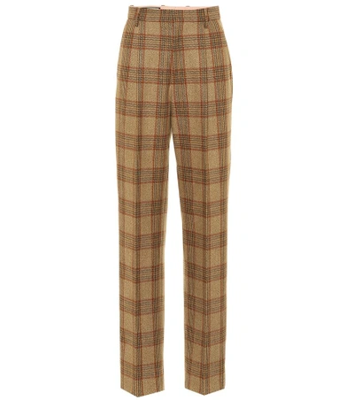 Shop Gucci Plaid Wool Pants In Brown