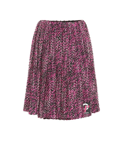 Shop Prada Pleated Wool-blend Skirt In Multicoloured