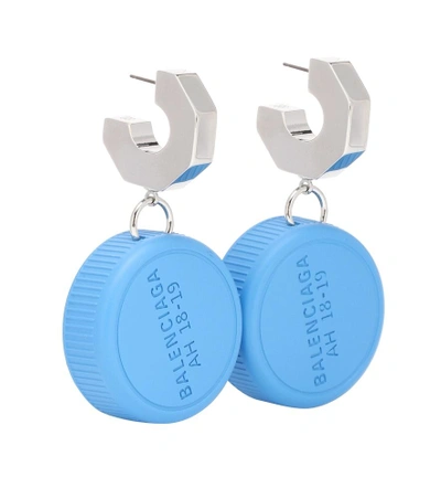 Shop Balenciaga Bottle Cap Earrings In Blue