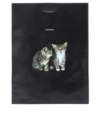 Shop Balenciaga Kitten S Leather Shopper In Black
