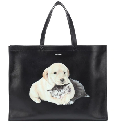 Shop Balenciaga Puppy And Kitten Leather Tote In Black
