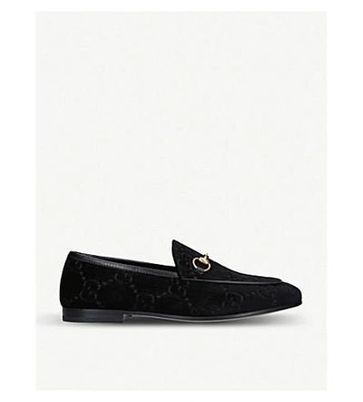 Shop Gucci New Jordaan Jacquard Velvet Loafers In Black