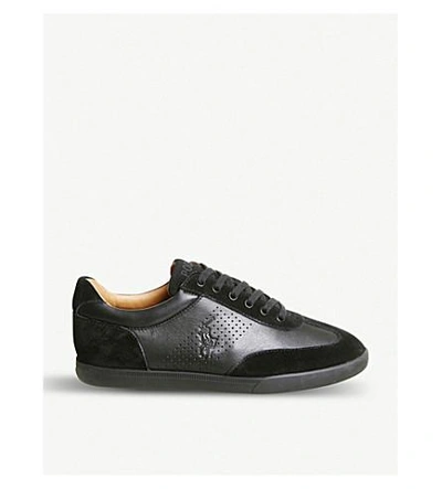 Shop Polo Ralph Lauren Cadoc Mixed Leather Low-top Trainers In Black