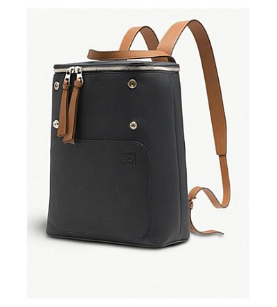 Shop Loewe Goya Small Leather Backpack In Black/pecan Color