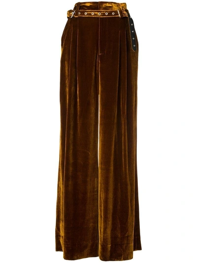 Shop Marques' Almeida Belted Velvet Palazzo Pants In Brown