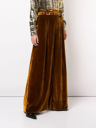 Shop Marques' Almeida Belted Velvet Palazzo Pants In Brown