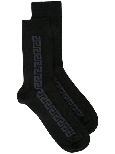 Shop Versace Greek Key Socks In Black