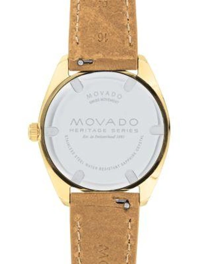 Shop Movado Women's Heritage Datron Yellow Goldplated Stainless Steel & Leather Strap Watch In Gold Brown