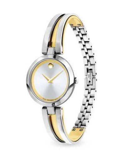 Shop Movado Aleena Two-tone Stainless Steel Bangle Bracelet Watch In Silver Gold