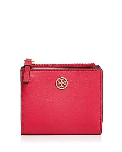 Shop Tory Burch Robinson Small Leather Wallet In Bright Azalea/gold