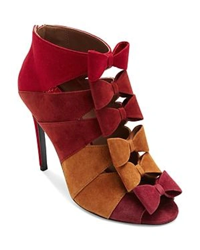 Shop Laurence Dacade Women's Shadow Suede Bow-front Open-toe Booties In Multi Red