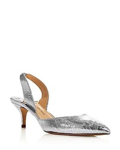 Shop Paul Andrew Women's Rhea Crackled Metallic Leather Slingback Pumps In Silver