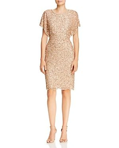 Shop Adrianna Papell Beaded Flutter-sleeve Dress In Champagne Gold