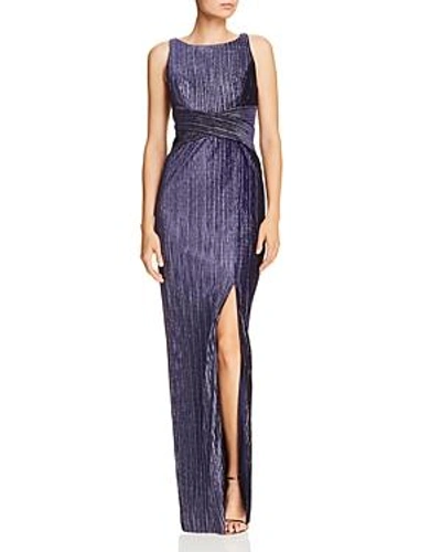 Shop Adrianna Papell Ribbed Velvet Column Gown In Navy