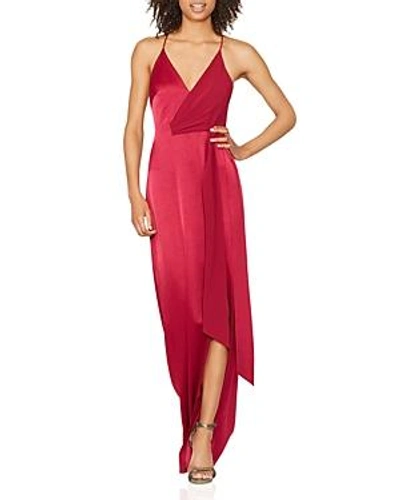 Shop Halston Heritage Satin-backed Crepe Gown With Sash In Wildberry