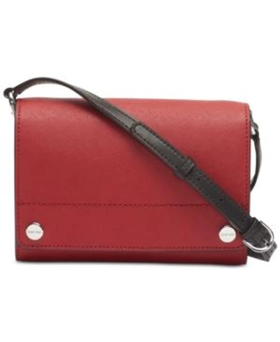 Shop Calvin Klein Susan Saffiano Leather Crossbody In Red/silver