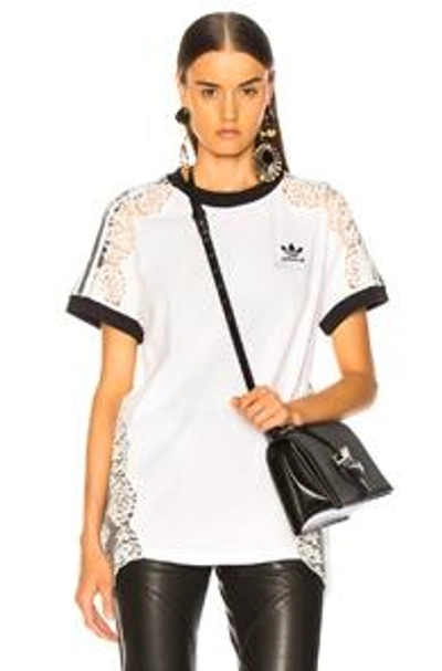 Shop Stella Mccartney X Adidas Lace Trim Tee In Black,stripes,white In Pure White