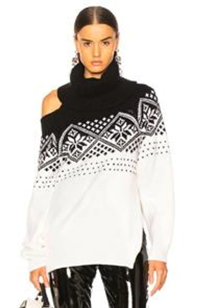 Shop Monse Snowflake Cold Shoulder Sweater In Black & Ivory