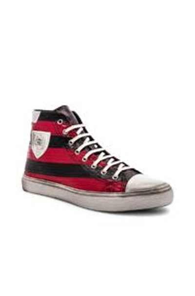 Shop Saint Laurent Bedford Patch Sneaker In Black,red,stripes