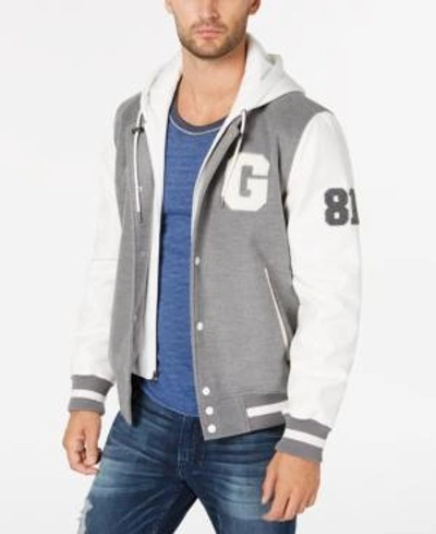 Guess Men's Hooded Varsity Jacket In Grey | ModeSens