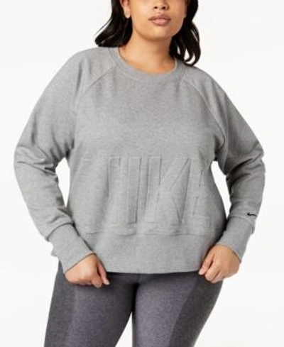 Shop Nike Plus Size Embossed-logo Dri-fit Fleece Sweatshirt In Carbon Heather/black