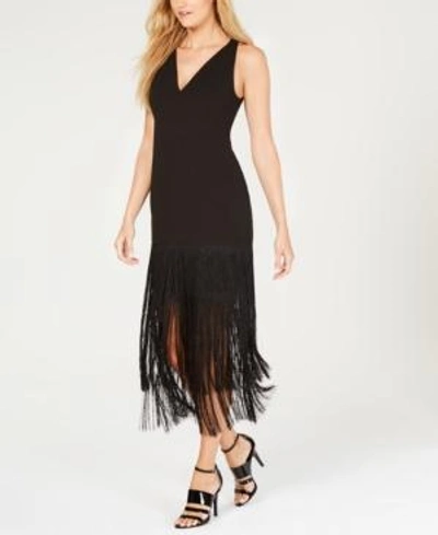 Shop Calvin Klein Fringe-trim Gown In Black