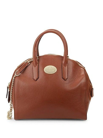 Shop Roberto Cavalli Round Leather Satchel In Cognac