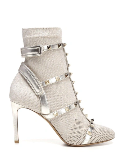 Shop Valentino Garavani Rockstud Sock Boots In Silver