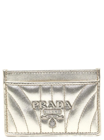 Shop Prada Leather Quilted Cardholder In Gold