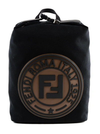 Shop Fendi Logo Embossed Backpack In F147m Black/maya