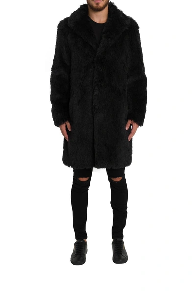 Shop Saint Laurent Raglan Coat In Faux Fur In Nero