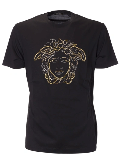 Shop Versace Medusa Embellished T-shirt In Nero