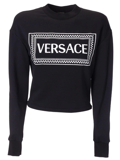 Shop Versace Checked Logo Sweatshirt In Nero/bianco