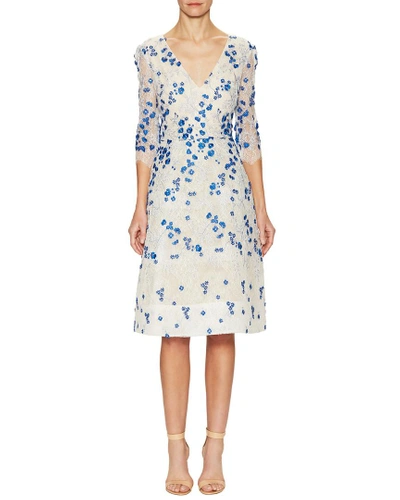Shop Monique Lhuillier Lace Floral Applique Flared Dress In Nocolor