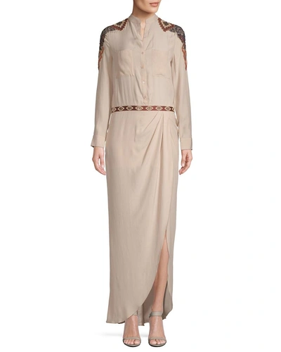 Shop Haute Hippie Beaded Silk Shirt Dress In Nocolor