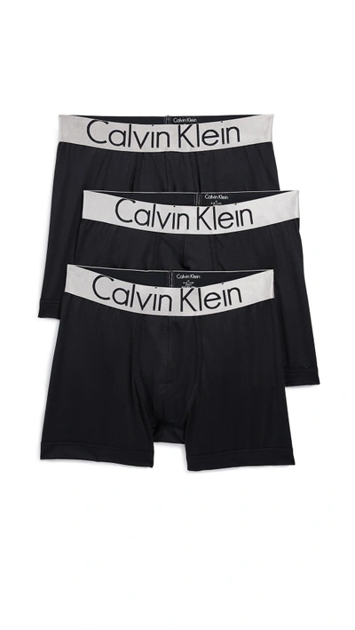 Shop Calvin Klein Underwear Steel Micro 3 Pack Boxer Briefs In Black/black/black