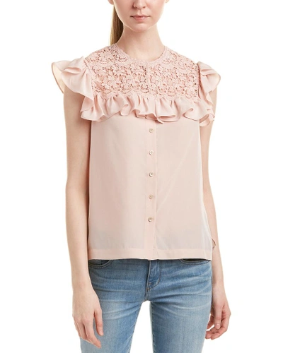 Shop Rebecca Taylor Lace Yoke Silk Top In Pink