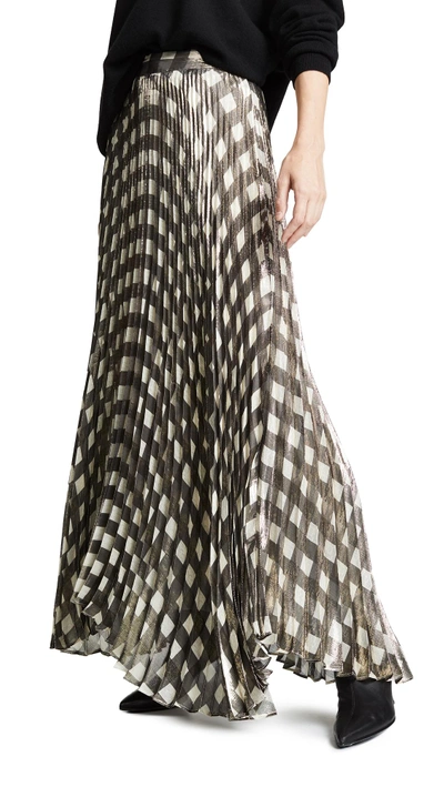 Shop Alice And Olivia Katz Pleated Maxi Skirt In Check Plaid Soft White