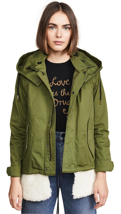 Shop Doma Shearling Lined Parka In Army Green